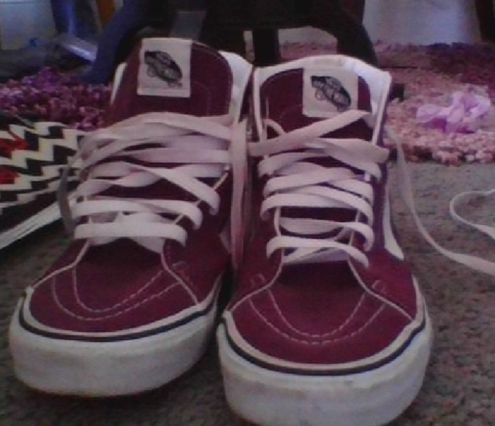 Maroon High-Top Sneakers with White Laces